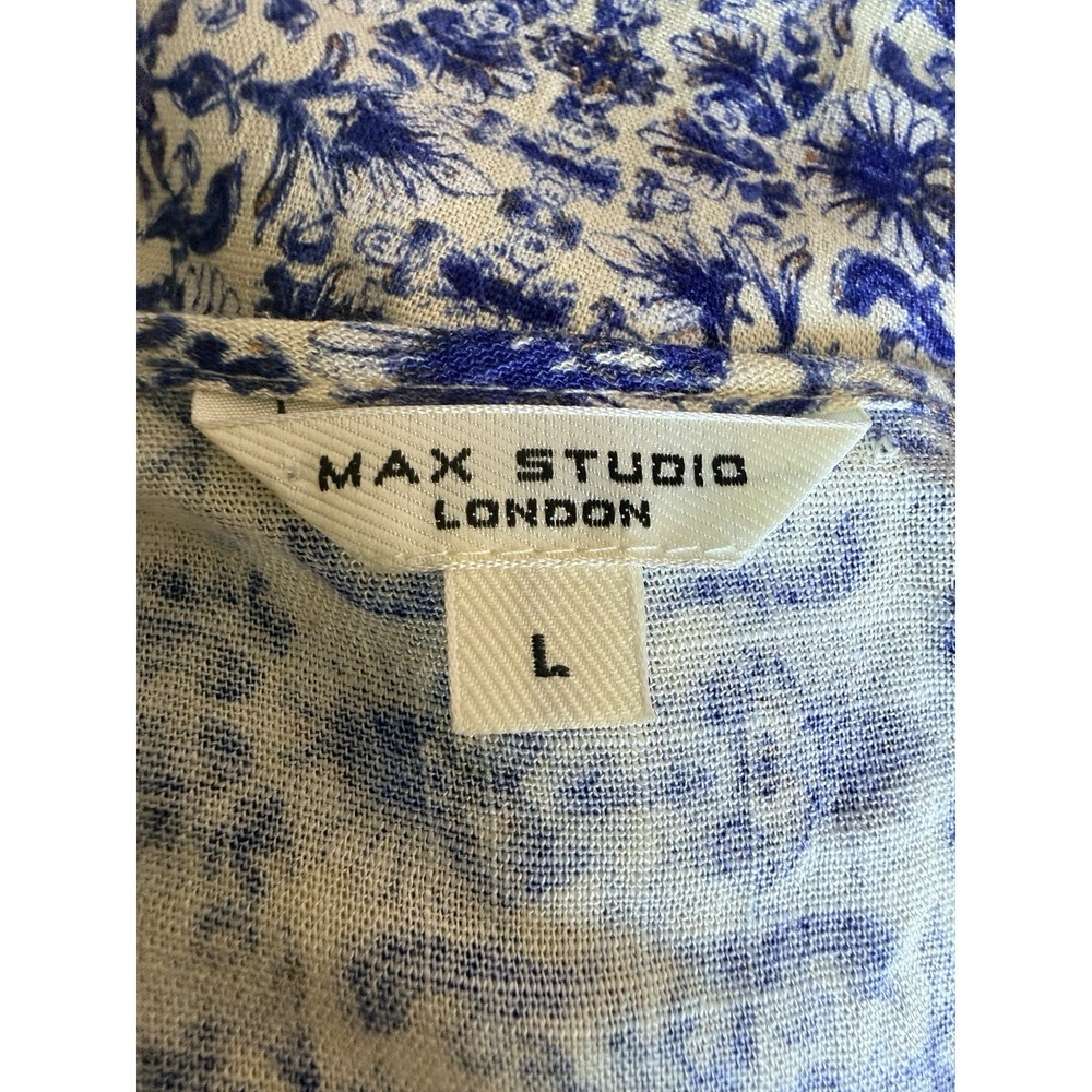 Boho Maxi Dress L Blue White Floral Deep V Empire Waist Cottagecore Vacation - Picture 8 of 10